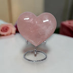 Large Rose Quartz Heart – Puffy Polished Crystal Carving, 3.7" Wide
