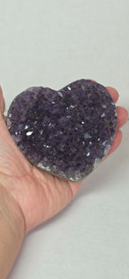 Amethyst Druzy Heart Crystal – Deep Purple Geode Carving, 3.2" Wide