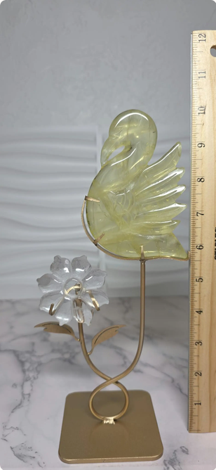 Citrine Swan & Clear Quartz Flower Crystal Set with Stand