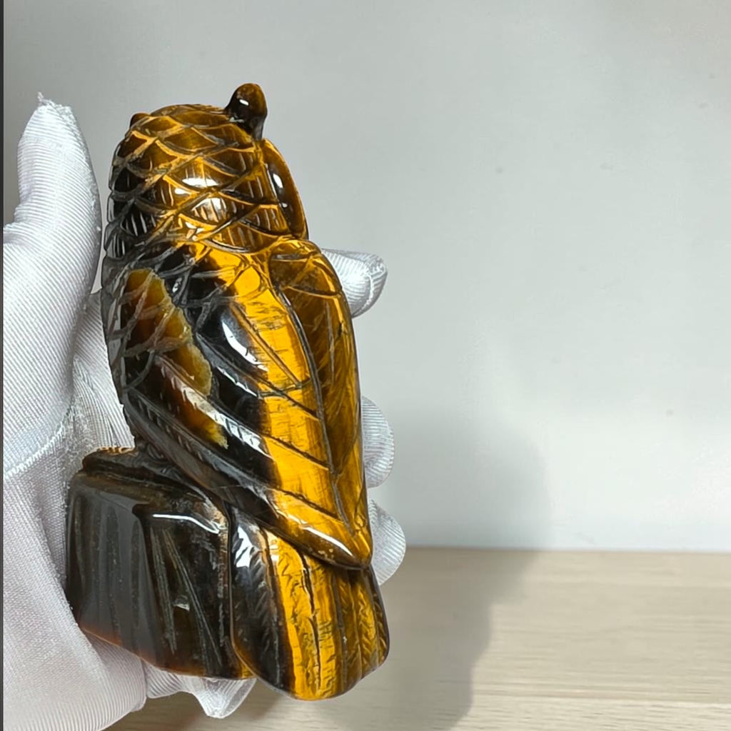 Tiger's Eye Owl Carving 4"