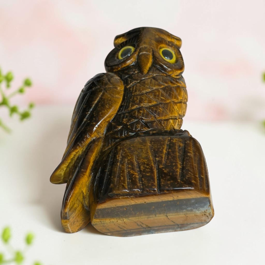 Tiger's Eye Owl Carving 4"