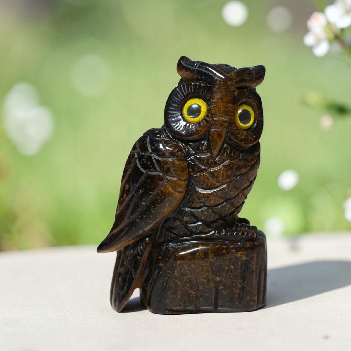 Tiger's Eye Owl Carving 4"