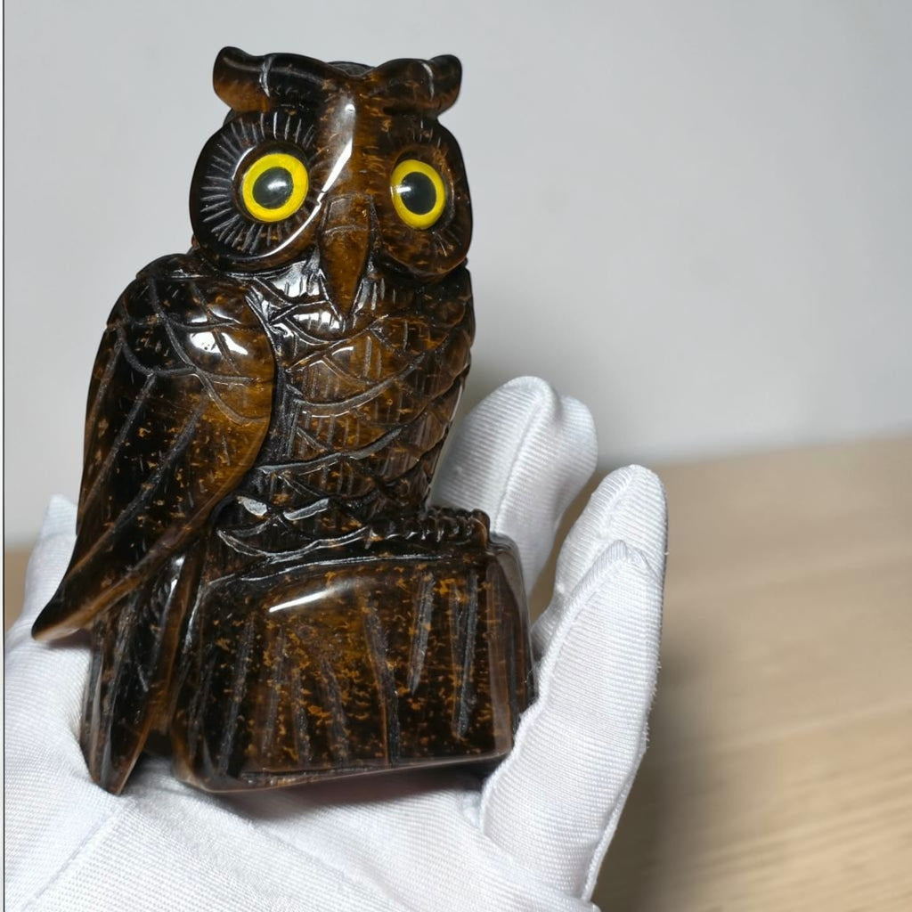 Tiger's Eye Owl Carving 4"
