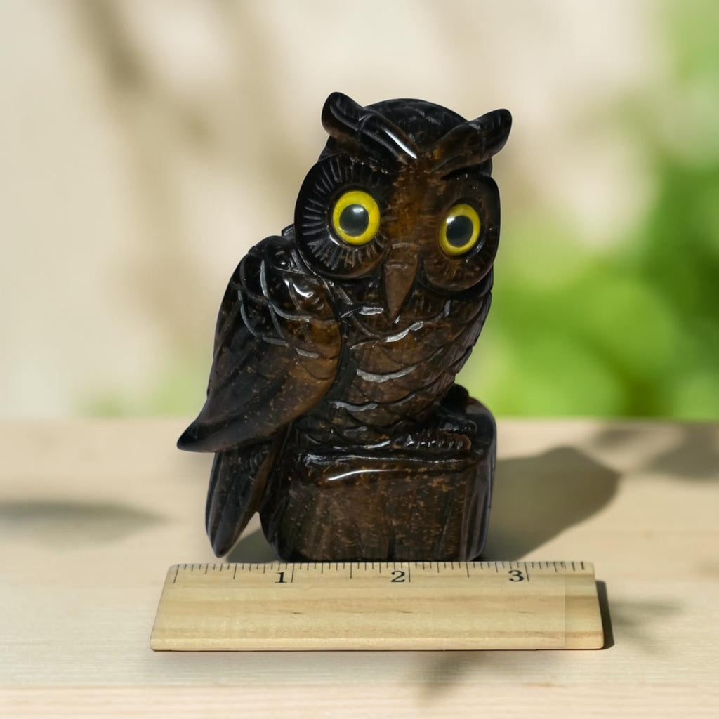 Tiger's Eye Owl Carving 4"
