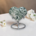 Tree Agate Heart Crystal – Polished Green & White Stone Carving, 3" Wide